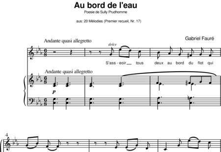 Fauré, Gabriel
: Au bord de l´eau (Poesie de Sully Prudhomme) - Solo>alto+Piano:0