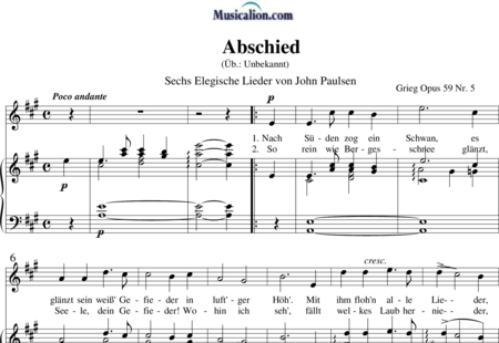 Grieg, Edvard Hagerup: Abschied - Solo>Alt+Klavier:0