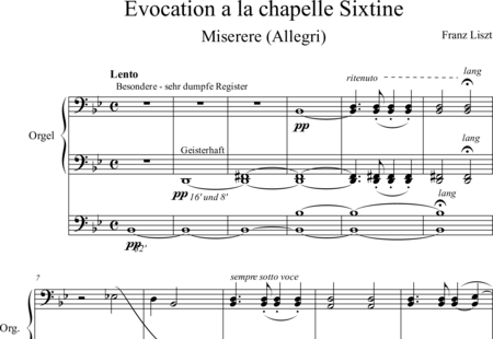 Liszt, Franz
: Evocation a la Chapelle Sixtine - Órgano>cPed:0