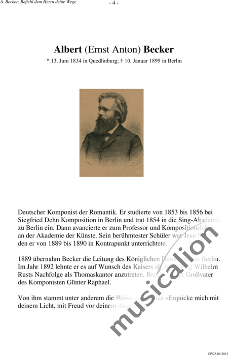 Becker, Albert (Ernst Anton): Befiel dem Herrn deine Wege (chorale motet) - Choir>SATB:4