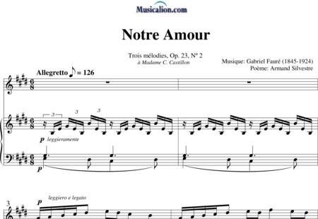 Notre Amour Op 23 Nr 2 Gabriel Faure Sheet Music To Download