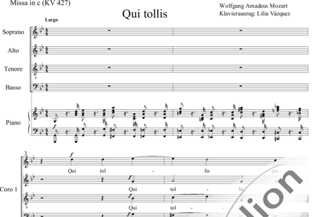Mozart, Wolfgang Amadeus: Große Messe in c-moll: Gloria, Nr. 6: Qui tollis - Chor>SATB/SATB+Klavier:0