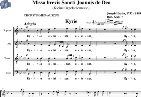 Haydn, (Franz) Joseph: Missa brevis Sancti Joannis de Deo 1 (Small Organ Solo Mass), 1st Kyrie - Choir>SATB:0