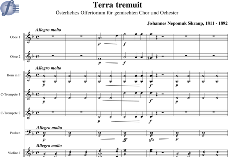 Skraup, Johannes Nepomuk: Terra Tremuit (Österliches Offertorium) - Chor>SATB+Ob2+[Hn+Trp2]+Pk+Org+[Vl2+Vla+Vc+Kb]:0