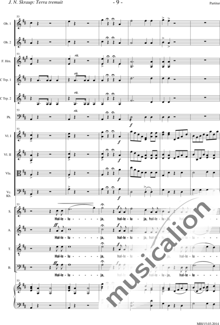 Skraup, Johannes Nepomuk: Terra Tremuit (Österliches Offertorium) - Chor>SATB+Ob2+[Hn+Trp2]+Pk+Org+[Vl2+Vla+Vc+Kb]:9