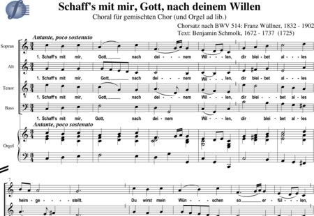 Wüllner, Franz: Schaff's mit mir, Gott, nach deinem Willen (Choral) - Coro>SATB+Órgano:0