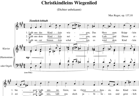 Reger, Max: Christkindleins Wiegenlied (Laßt uns das Kindlein wiegen) - Solo>Alt+Klavier:0