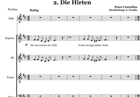 Cornelius, Peter: Die Hirten - Solo>Bass+Chor>SATB+[Vl2+Vla+Vc+Kb]:0