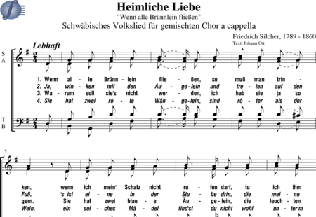 Silcher, Friedrich: Heimliche Liebe ("Wenn alle Brünnlein fließen") - Choir>SATB:0