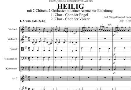Bach, Carl Philipp Emanuel: Santo - Solo>alto+Coro>SSAATTBB+Ob2+Trp6+Tp2+Org2+[Vl4+Vla2+Vc2+Cb2]:0