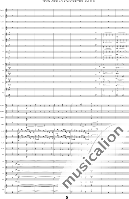 Bach, Carl Philipp Emanuel: Santo - Solo>alto+Coro>SSAATTBB+Ob2+Trp6+Tp2+Org2+[Vl4+Vla2+Vc2+Cb2]:8