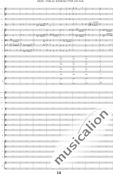 Bach, Carl Philipp Emanuel: Santo - Solo>alto+Coro>SSAATTBB+Ob2+Trp6+Tp2+Org2+[Vl4+Vla2+Vc2+Cb2]:14