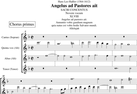 Hassler, Hans Leo: Angelus ad pastores ait - Recorder 9:0