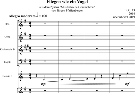 Pfaffenberger, Jürgen: "Fliegen wie ein Vogel" from "Musical Stories" - Violin 2+[Fl+Ob+Cl+Bn]+Hn+[Vla+Vlc+Db]:0