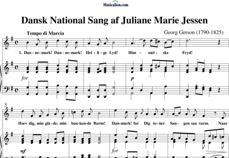 Danish National Anthem By Juliane Marie Jessen G 158 Georg Gerson Sheet Music To Download Kong christian stod ved højen mast, which is mainly used for royal and military occasions. danish national anthem by juliane marie