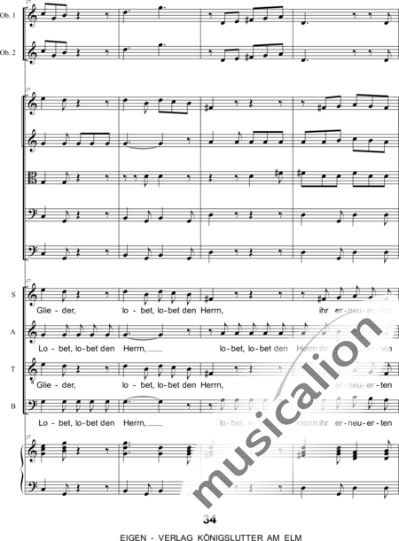 Graupner , Johann Christoph : Singet dem Herrn ein neues Lied: 5. Satz - Chor>SATB+[Fl2+Ob2]+Cem+[Vl2+Vla+Vc+Kb]:5
