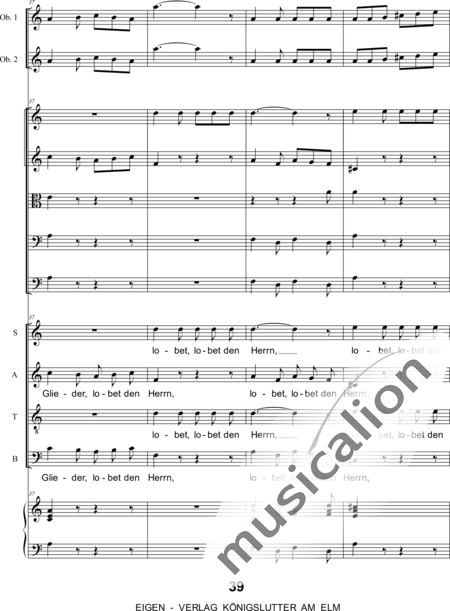 Graupner , Johann Christoph : Singet dem Herrn ein neues Lied: 5. Satz - Chor>SATB+[Fl2+Ob2]+Cem+[Vl2+Vla+Vc+Kb]:10