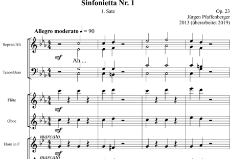 Pfaffenberger, Jürgen: Sinfonietta Nr. 1 c-Moll  1.-3. Satz - Chor>SATB+Violine 2+[Fl+Ob]+[HnF+TrpB]+[Pk+GS]+[Vla+Vc+Kb]:0