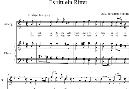 Brahms, Johannes: Es ritt ein Ritter - Solo>Sop+Klavier:0