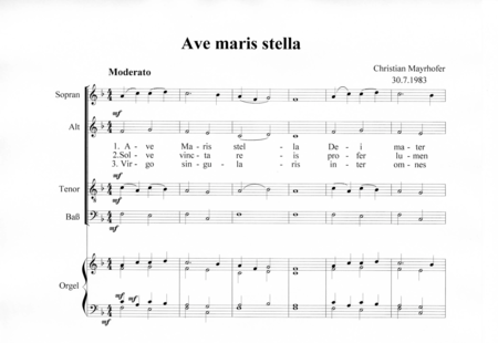 Mayrhofer, Christian: Ave maris stella - Solo>Sop+Chor>SATB+OrgmP:0