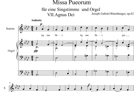 Rheinberger, Josef Gabriel: Children Mass VII. Agnus Dei - Solo>sop+Organ>wped:0