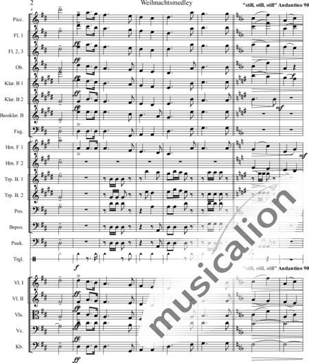 Mücher, Alwin: Weihnachtsmedley - Violine 2+[Fl4+Ob2+KlarB3+Fg2]+[HnF2+Pos2+TrpB2]+[Pk+Px]+[Vl+Vla+Vc+Kb]:2