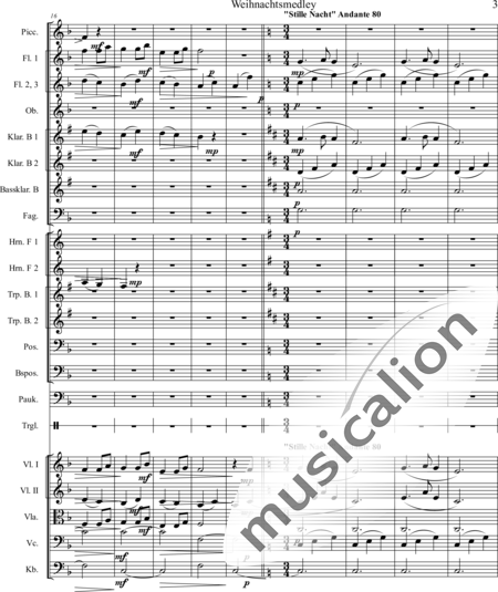 Mücher, Alwin: Weihnachtsmedley - Violine 2+[Fl4+Ob2+KlarB3+Fg2]+[HnF2+Pos2+TrpB2]+[Pk+Px]+[Vl+Vla+Vc+Kb]:3