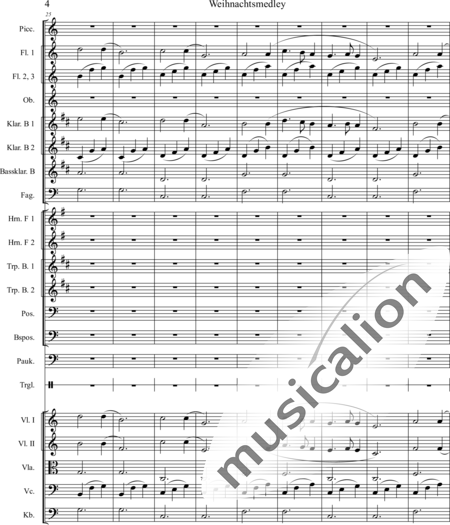 Mücher, Alwin: Weihnachtsmedley - Violine 2+[Fl4+Ob2+KlarB3+Fg2]+[HnF2+Pos2+TrpB2]+[Pk+Px]+[Vl+Vla+Vc+Kb]:4