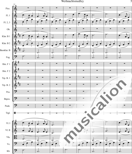 Mücher, Alwin: Weihnachtsmedley - Violine 2+[Fl4+Ob2+KlarB3+Fg2]+[HnF2+Pos2+TrpB2]+[Pk+Px]+[Vl+Vla+Vc+Kb]:5