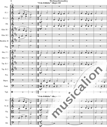 Mücher, Alwin: Weihnachtsmedley - Violine 2+[Fl4+Ob2+KlarB3+Fg2]+[HnF2+Pos2+TrpB2]+[Pk+Px]+[Vl+Vla+Vc+Kb]:6