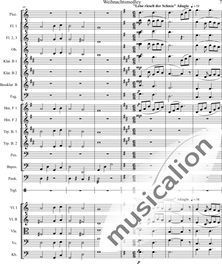 Mücher, Alwin: Weihnachtsmedley - Violine 2+[Fl4+Ob2+KlarB3+Fg2]+[HnF2+Pos2+TrpB2]+[Pk+Px]+[Vl+Vla+Vc+Kb]:7