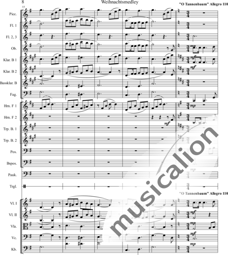Mücher, Alwin: Weihnachtsmedley - Violine 2+[Fl4+Ob2+KlarB3+Fg2]+[HnF2+Pos2+TrpB2]+[Pk+Px]+[Vl+Vla+Vc+Kb]:8