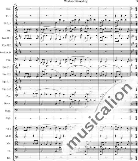 Mücher, Alwin: Weihnachtsmedley - Violine 2+[Fl4+Ob2+KlarB3+Fg2]+[HnF2+Pos2+TrpB2]+[Pk+Px]+[Vl+Vla+Vc+Kb]:9