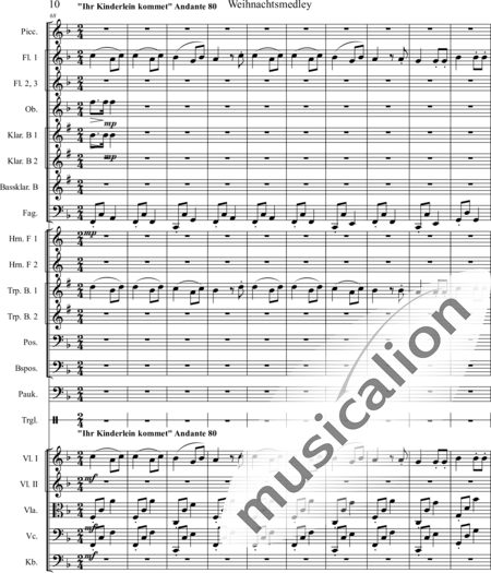 Mücher, Alwin: Weihnachtsmedley - Violine 2+[Fl4+Ob2+KlarB3+Fg2]+[HnF2+Pos2+TrpB2]+[Pk+Px]+[Vl+Vla+Vc+Kb]:10
