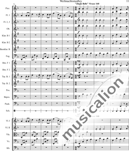 Mücher, Alwin: Weihnachtsmedley - Violine 2+[Fl4+Ob2+KlarB3+Fg2]+[HnF2+Pos2+TrpB2]+[Pk+Px]+[Vl+Vla+Vc+Kb]:11