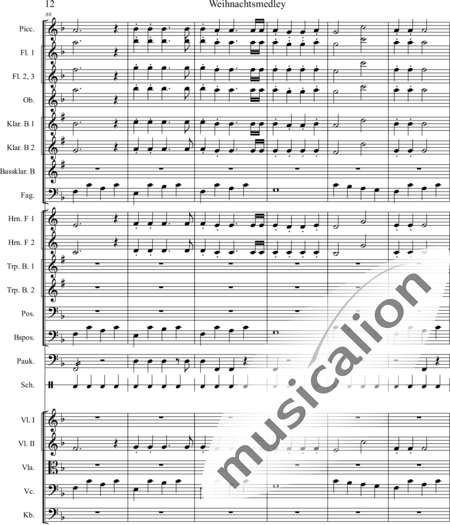 Mücher, Alwin: Weihnachtsmedley - Violine 2+[Fl4+Ob2+KlarB3+Fg2]+[HnF2+Pos2+TrpB2]+[Pk+Px]+[Vl+Vla+Vc+Kb]:12