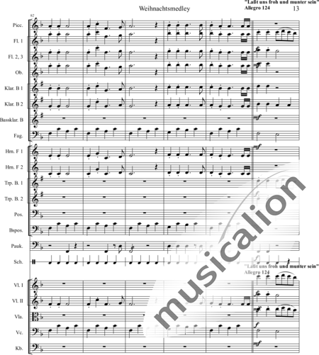 Mücher, Alwin: Weihnachtsmedley - Violine 2+[Fl4+Ob2+KlarB3+Fg2]+[HnF2+Pos2+TrpB2]+[Pk+Px]+[Vl+Vla+Vc+Kb]:13