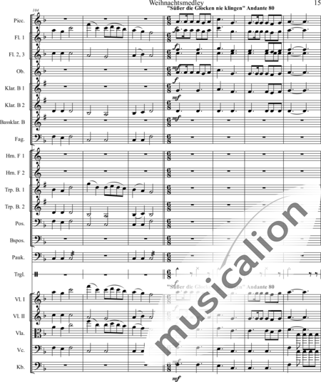 Mücher, Alwin: Weihnachtsmedley - Violine 2+[Fl4+Ob2+KlarB3+Fg2]+[HnF2+Pos2+TrpB2]+[Pk+Px]+[Vl+Vla+Vc+Kb]:15