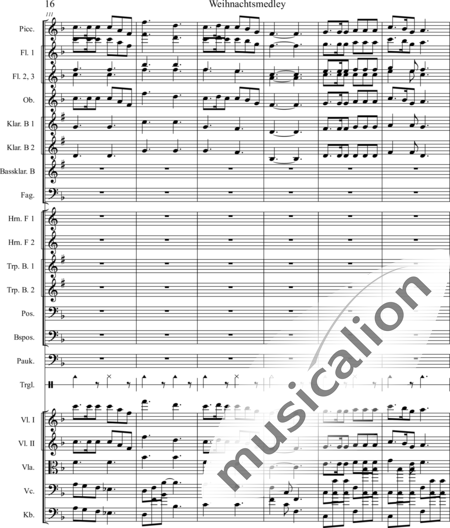 Mücher, Alwin: Weihnachtsmedley - Violine 2+[Fl4+Ob2+KlarB3+Fg2]+[HnF2+Pos2+TrpB2]+[Pk+Px]+[Vl+Vla+Vc+Kb]:16