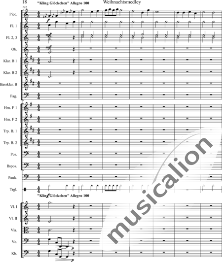 Mücher, Alwin: Weihnachtsmedley - Violine 2+[Fl4+Ob2+KlarB3+Fg2]+[HnF2+Pos2+TrpB2]+[Pk+Px]+[Vl+Vla+Vc+Kb]:18