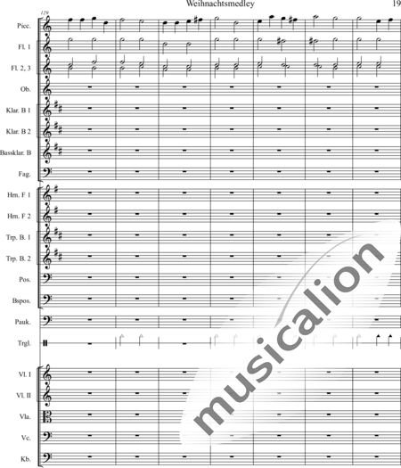 Mücher, Alwin: Weihnachtsmedley - Violine 2+[Fl4+Ob2+KlarB3+Fg2]+[HnF2+Pos2+TrpB2]+[Pk+Px]+[Vl+Vla+Vc+Kb]:19
