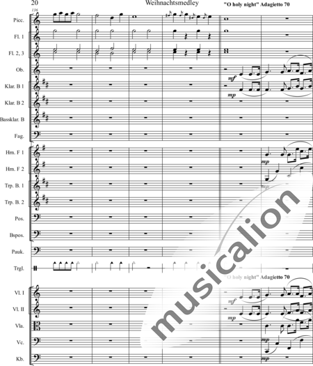 Mücher, Alwin: Weihnachtsmedley - Violine 2+[Fl4+Ob2+KlarB3+Fg2]+[HnF2+Pos2+TrpB2]+[Pk+Px]+[Vl+Vla+Vc+Kb]:20