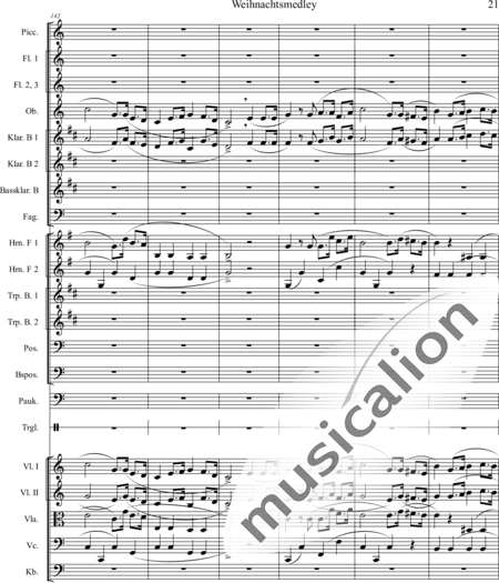 Mücher, Alwin: Weihnachtsmedley - Violine 2+[Fl4+Ob2+KlarB3+Fg2]+[HnF2+Pos2+TrpB2]+[Pk+Px]+[Vl+Vla+Vc+Kb]:21