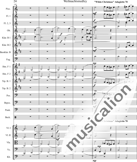 Mücher, Alwin: Weihnachtsmedley - Violine 2+[Fl4+Ob2+KlarB3+Fg2]+[HnF2+Pos2+TrpB2]+[Pk+Px]+[Vl+Vla+Vc+Kb]:24