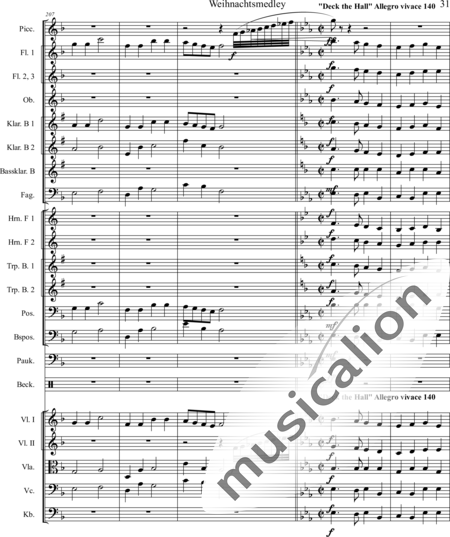 Mücher, Alwin: Weihnachtsmedley - Violine 2+[Fl4+Ob2+KlarB3+Fg2]+[HnF2+Pos2+TrpB2]+[Pk+Px]+[Vl+Vla+Vc+Kb]:31