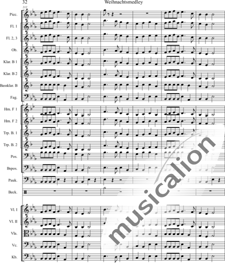 Mücher, Alwin: Weihnachtsmedley - Violine 2+[Fl4+Ob2+KlarB3+Fg2]+[HnF2+Pos2+TrpB2]+[Pk+Px]+[Vl+Vla+Vc+Kb]:32