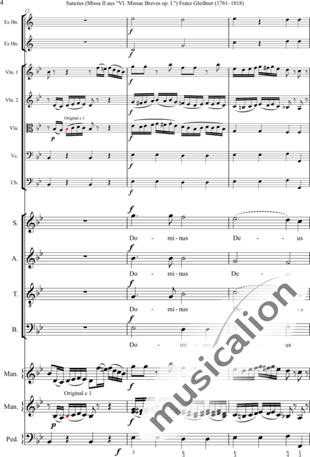 Gleißner, Franz: Sanctus - Coro>SATB+Cr2+BC+[Vl2+Vla+Vc]:4