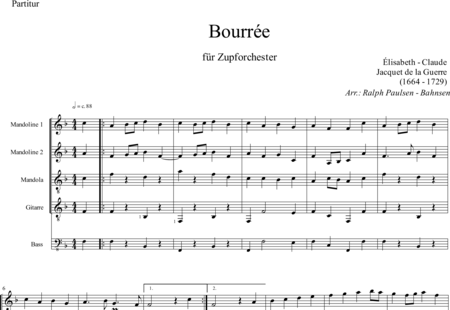 Jacquet de La Guerre, Élisabeth-Claude: Bourrée für Zupforchester - Gitarre 5+Mdl5+Kb:0