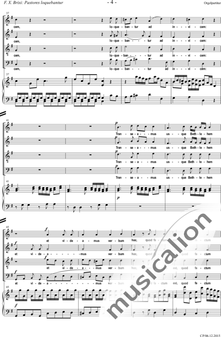 Brixi, František Xaver: Pastores loquebantur (Motet) - Coro>SATB+[Org+Pno]:4