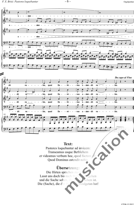 Brixi, František Xaver: Pastores loquebantur (Motet) - Coro>SATB+[Org+Pno]:6